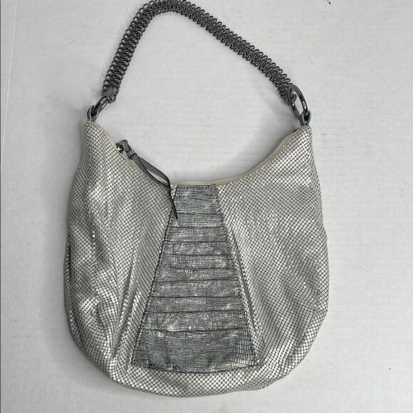 Whiting & Davis Silver chainmail mesh snakeskin leather boho shoulder bag - Picture 1 of 9